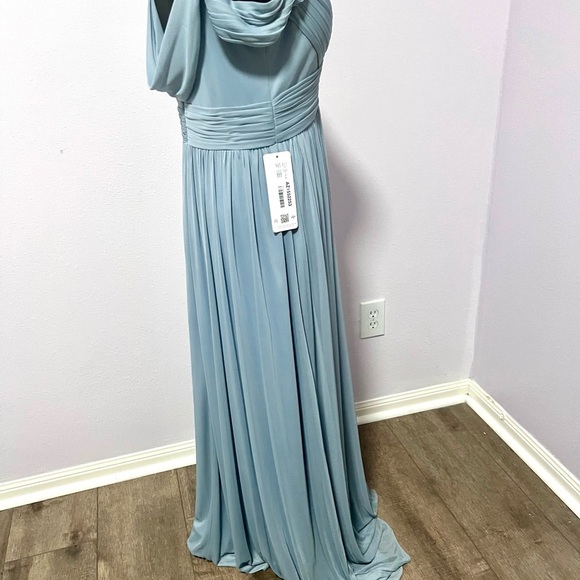 NEW AZAZIE dusty Blue off the shoulder chiffon A line Ruched AJA Maxi Gown A12 - Picture 9 of 10